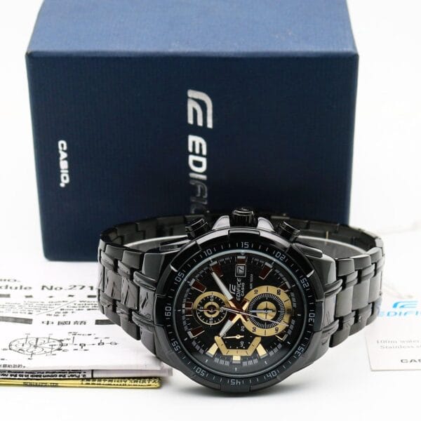 Casio Black & Gold Watch – Stainless Steel Strap for Men