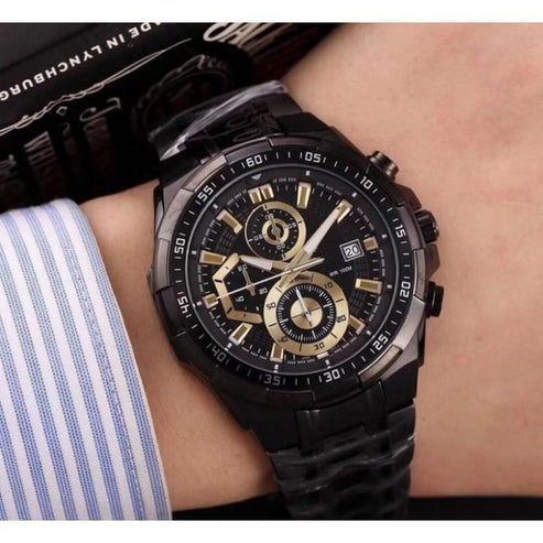 Casio Black & Gold Watch – Stainless Steel Strap for Men