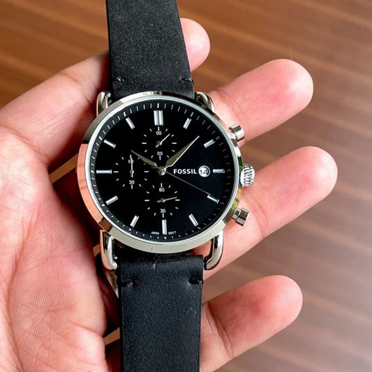 Fossil Chronograph Black Dial with Leather Strap Men's Watch
