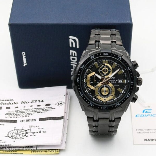 Casio Black & Gold Watch – Stainless Steel Strap for Men